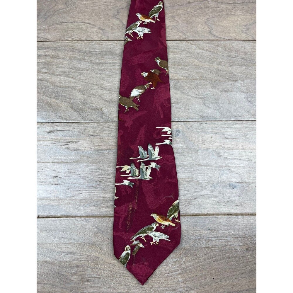Endangered Species Men's Tie Burgundy Birds Silk Patterned
